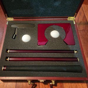 Nexxtech Golfer's Dream Gift Kit Stick 2x balls etc New in The Wood Case